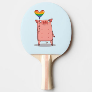 Pig With Rainbow Balloon Ping Pong Paddle