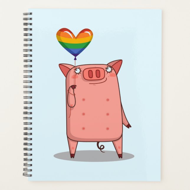 Pig With Rainbow Balloon Planner (Front)