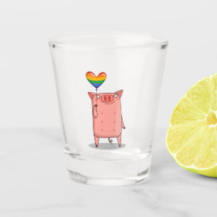 Pig With Rainbow Balloon Shot Glass