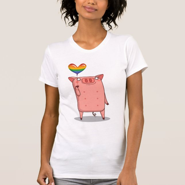 Pig With Rainbow Balloon T-Shirt (Front)