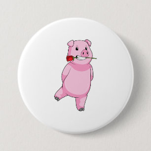 Pig with Rose Flower 7.5 Cm Round Badge