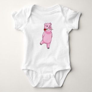 Pig with Rose Flower Baby Bodysuit