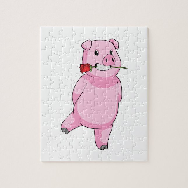 Pig with Rose Flower Jigsaw Puzzle (Vertical)