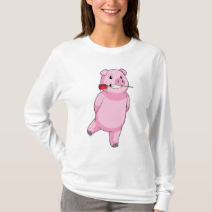Pig with Rose Flower T-Shirt