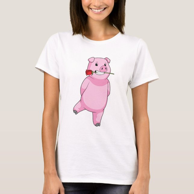 Pig with Rose Flower T-Shirt (Front)