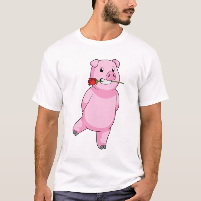 Pig with Rose Flower T-Shirt (Front)