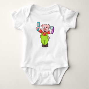 Pig with Scissors & Razor Baby Bodysuit