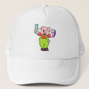 Pig with Scissors & Razor Trucker Hat