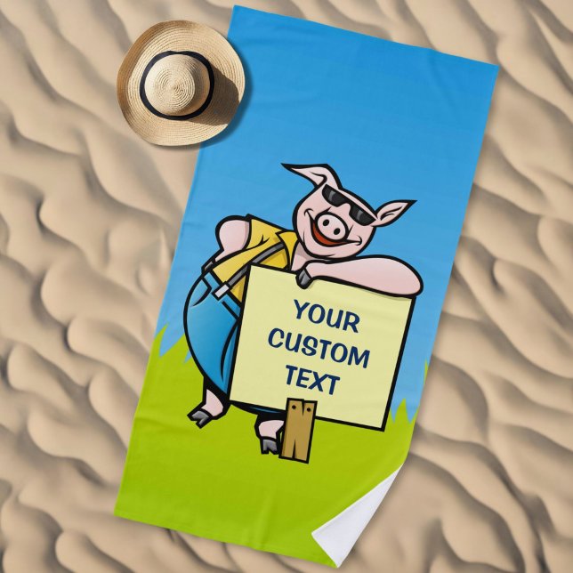 Pig with sign beach towel (Creator Uploaded)