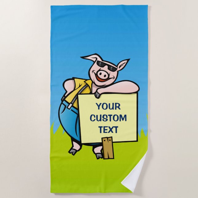 Pig with sign beach towel (Front)