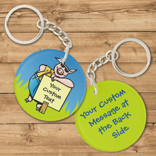 Pig with Sign Keychain