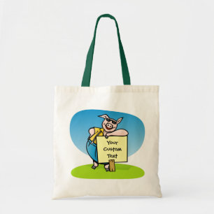 Pig with sign large tote bag