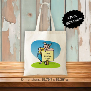 Pig with sign large tote bag