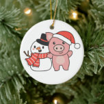 Pig With Snowman In Winter For Christmas Ceramic O Ceramic Tree Decoration<br><div class="desc">Pig with a snowman in winter for Christmas - a snowman for winter and Christmas. A winter greeting in the cold season for the holidays. Christmas pig with snowman.</div>