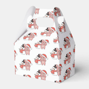 Pig With Snowman In Winter For Christmas Favour Bo Favour Box