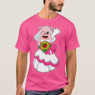 Pig with Wedding dress Bunch of Flowers T-Shirt