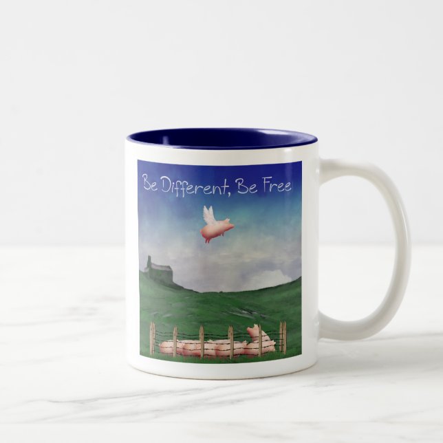 Pig With Wings-Be Different, Be Free Two-Tone Coffee Mug (Right)