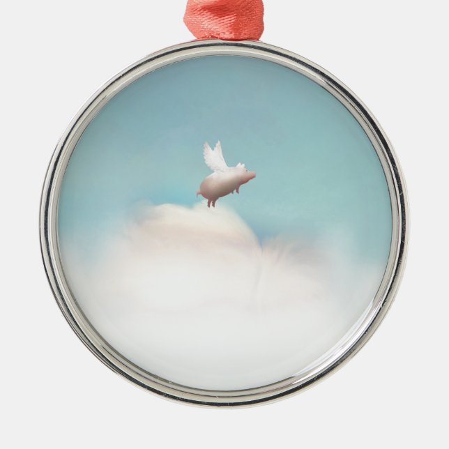 pig with wings metal tree decoration (Front)