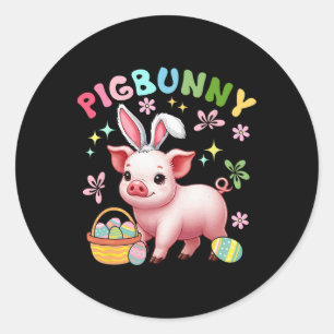Pigbunny Cute Pig Cosplay Bunny Hunting Eggs Easte Classic Round Sticker