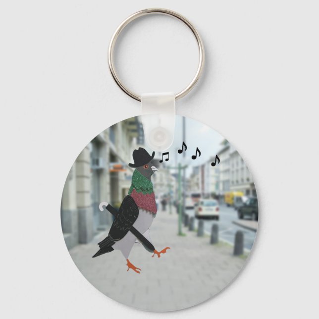 Pigeon About Town Funny Key Ring (Front)