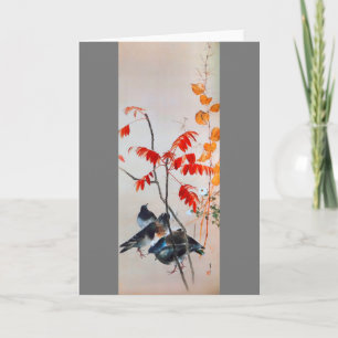 Pigeon and Autumn Grass, Watanabe Seitei Card