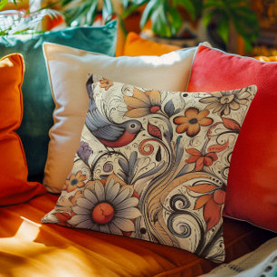 Pigeon and Floral Design Summer  Cushion