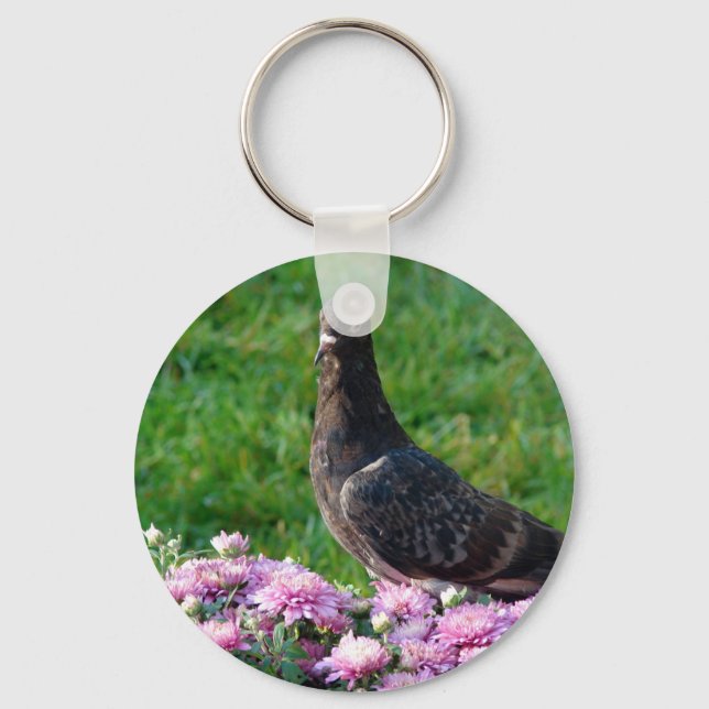 Pigeon and Mums Key Ring (Front)