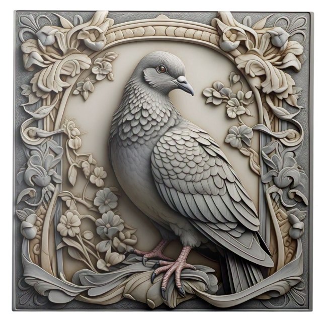 Pigeon - Art Nouveau Ceramic Tile (Front)