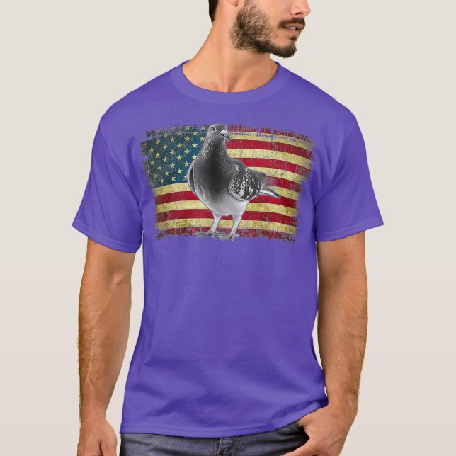 Pigeon Bird American Flag 4th of July USA T-Shirt (Front)