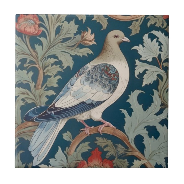 Pigeon Bird William Morris style Right facing Tile (Front)