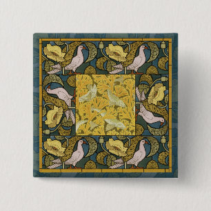 Pigeon Blue Yellow Fish Art Nouveau 15 Cm Square Badge