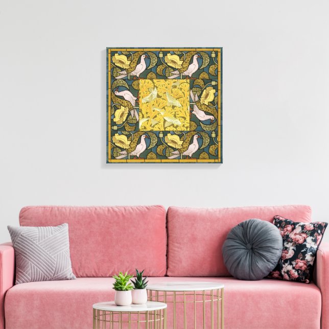 Pigeon Blue Yellow Fish Art Nouveau Canvas Print (Insitu(LivingRoom))