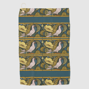 Pigeon Blue Yellow Fish Art Nouveau Golf Towel