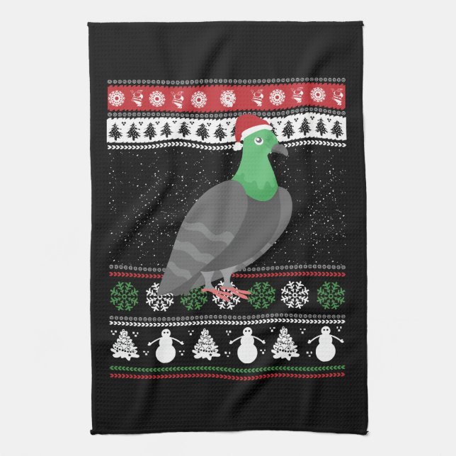 Pigeon - Christmas Pigeon Ugly Christmas Tea Towel (Vertical)