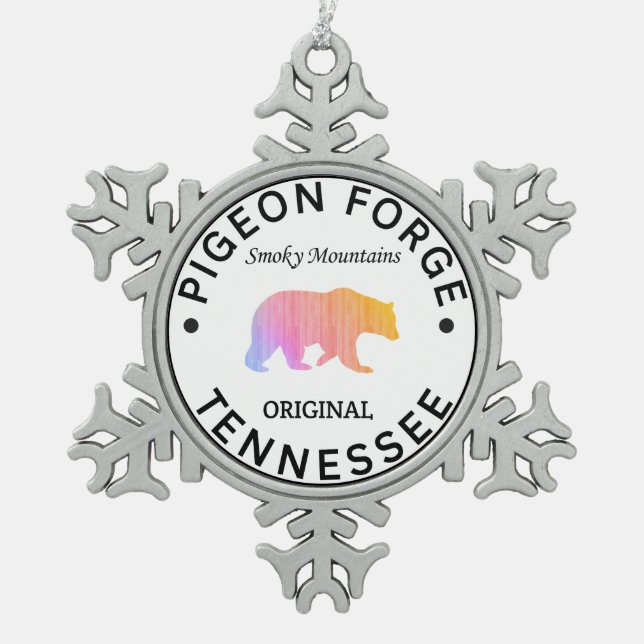 Pigeon Forge Tennessee Snowflake Pewter Christmas Ornament (Front)