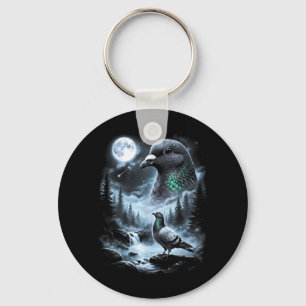 Pigeon Howling At Moon 90s Retro Birdwatcher Key Ring