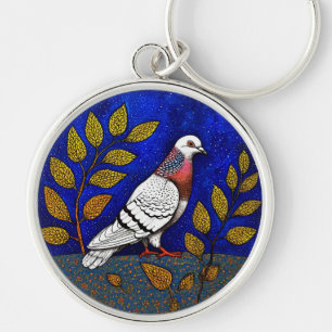 Pigeon illustration key ring