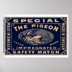 Pigeon Matchbox Art Print, Swedish Vintage Folk Poster