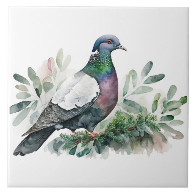 Pigeon On A Spruce Tree  Tile (Front)