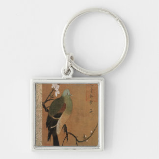 Pigeon on the Peach Tree Vintage Japanese Floral Key Ring