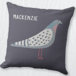Pigeon Personalised Cushion<br><div class="desc">A suspicious looking pigeon on a dark purple background. Perfect for bird fanciers,  pigeon racers or anyone else who loves these characterful creatures.  Original art by Nic Squirrell.  Change the name to customise.</div>