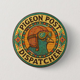 Pigeon Post Dispatcher - Vintage Aviator Bird Logo 6 Cm Round Badge