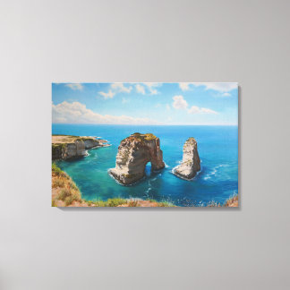 Pigeon Rocks, Beirut – Coastal Serenity Canvas Print