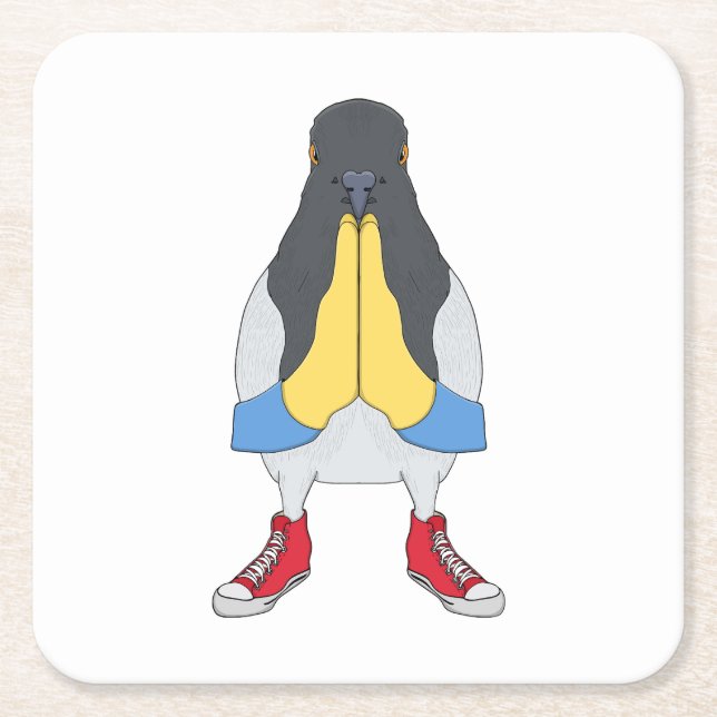 Pigeon with Shoes Square Paper Coaster (Front)