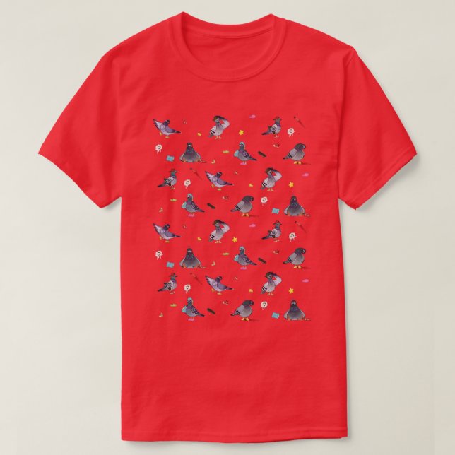 Pigeons Wearing Shoes Pattern T-Shirt (Design Front)