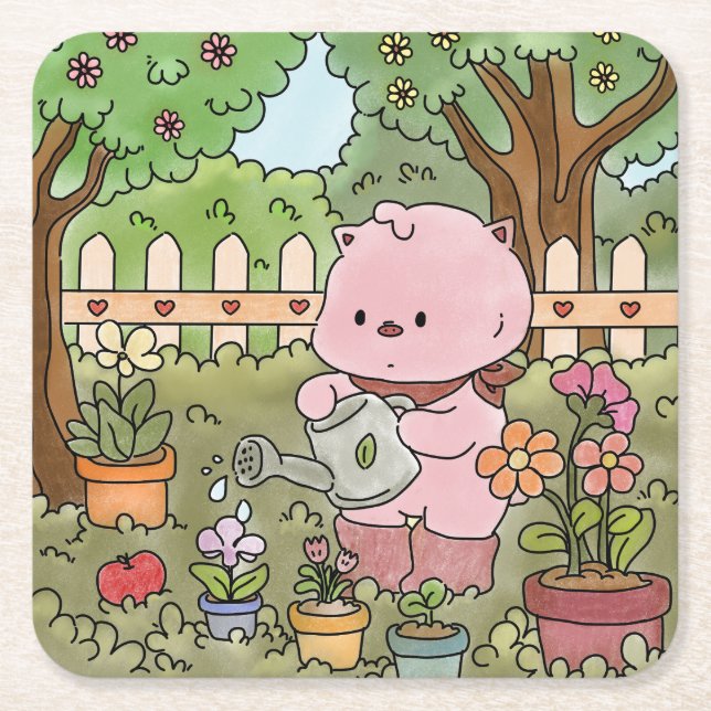 piggie's spring time square paper coaster (Front)