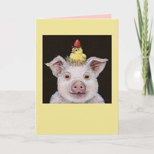 piggy and peep with strawberry card (Front)
