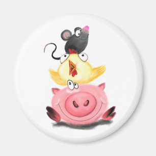 Piggy Chick and Mouse Friends Magnet Fun