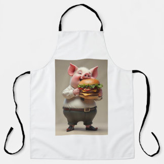 Piggy eating a burger apron