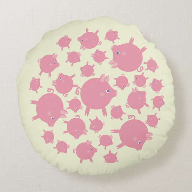 Piggy Explosion Round Pillow (yellow) (Back)